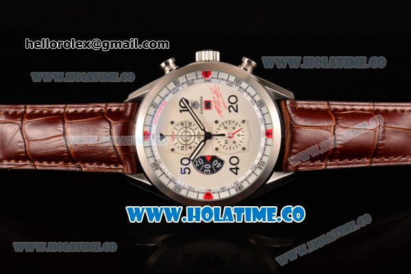 Tag Heuer Carrera Calibre 1887 50th Anniversary Limited Edition Miyota OS20 Quartz Steel Case with White Dial and Brown Leather Strap - Click Image to Close